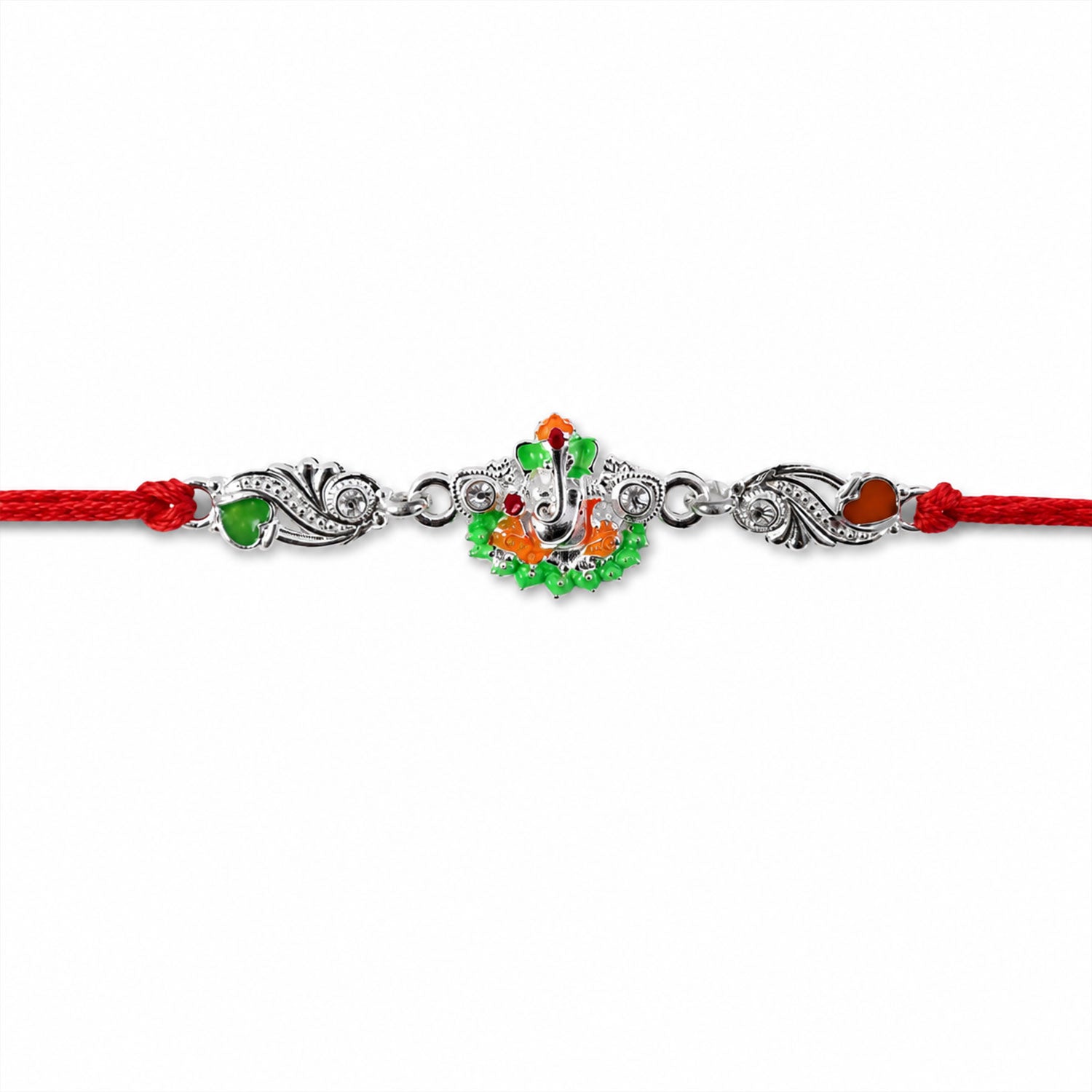 Rakhi Elegant Silver Ganesh Charm with Red Dori for Brother (5pcs)