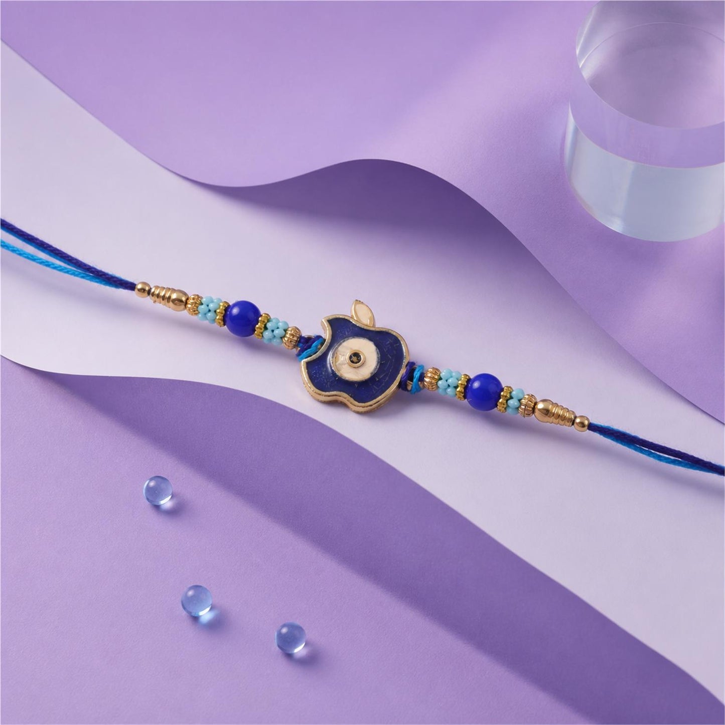 Apple Motif Evil Eye Enamel Blue Bead Traditional Rakhi