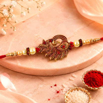 Peacock Rakhi Pearl Beads Festive Bracelet (5pcs)