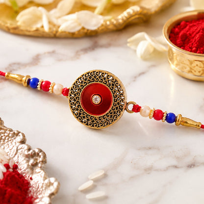 Green Filigree Rakhi Antique Golden Design for Raksha Bandhan (5pcs)