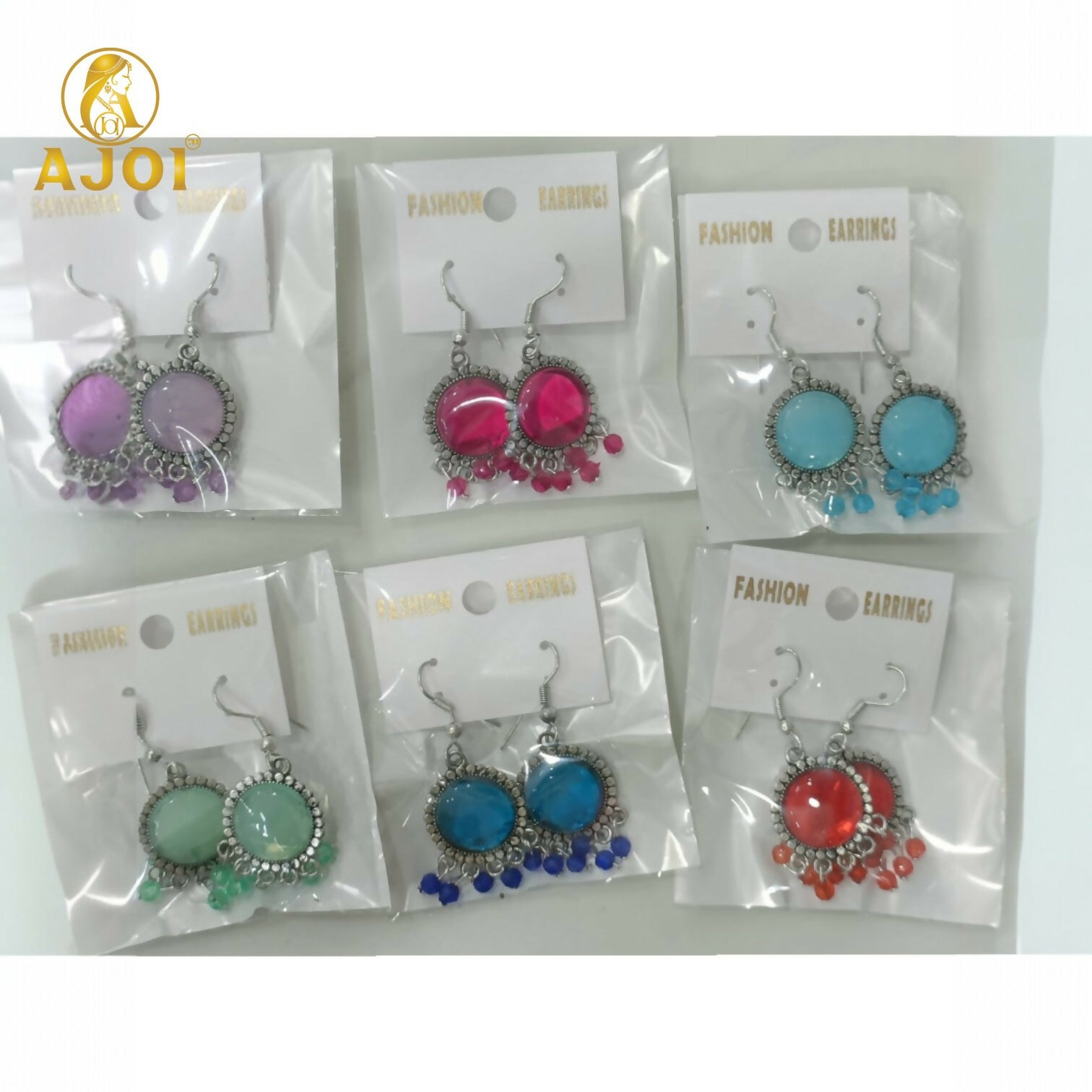 Oxidized Silver Multicolor Stone Drop Earrings with Beaded Fringe