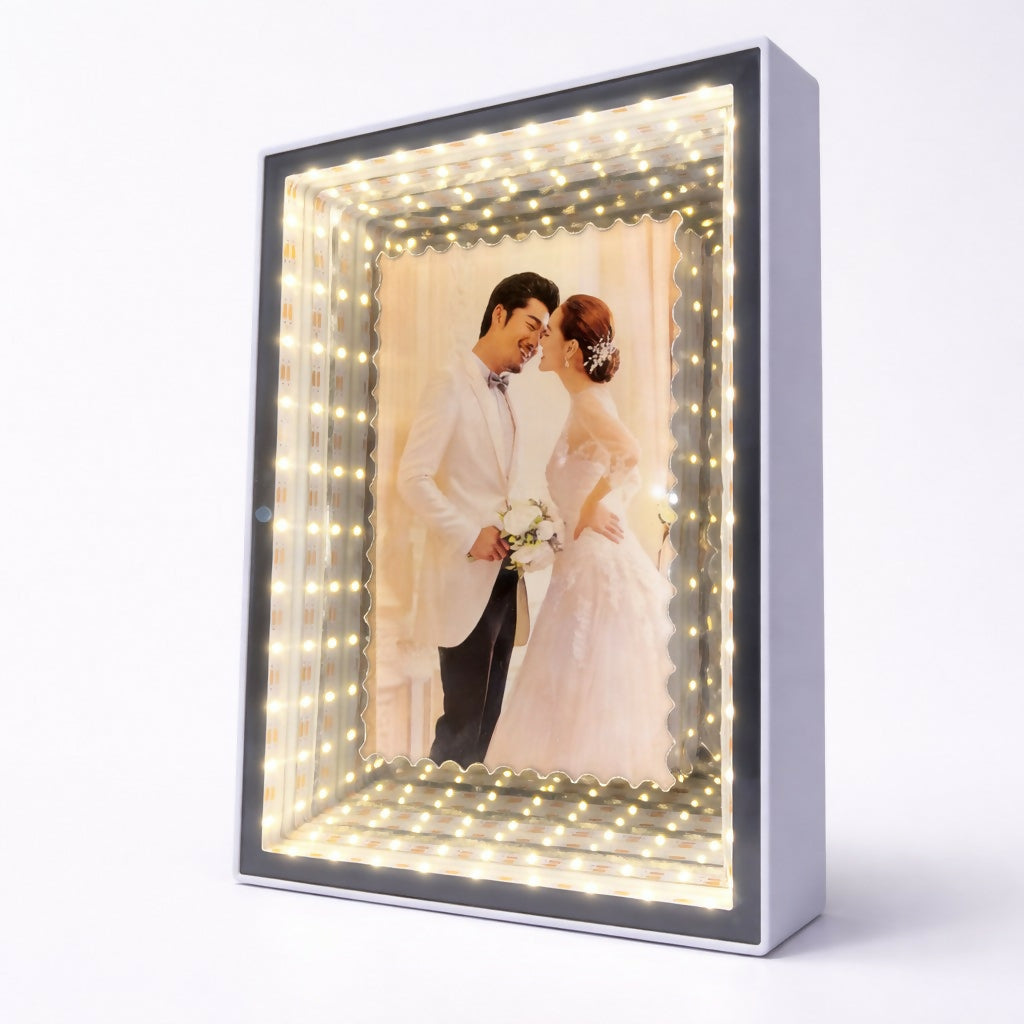 Infinity LED Photo Frame with Mirror Effect Tabletop Decorative Frame