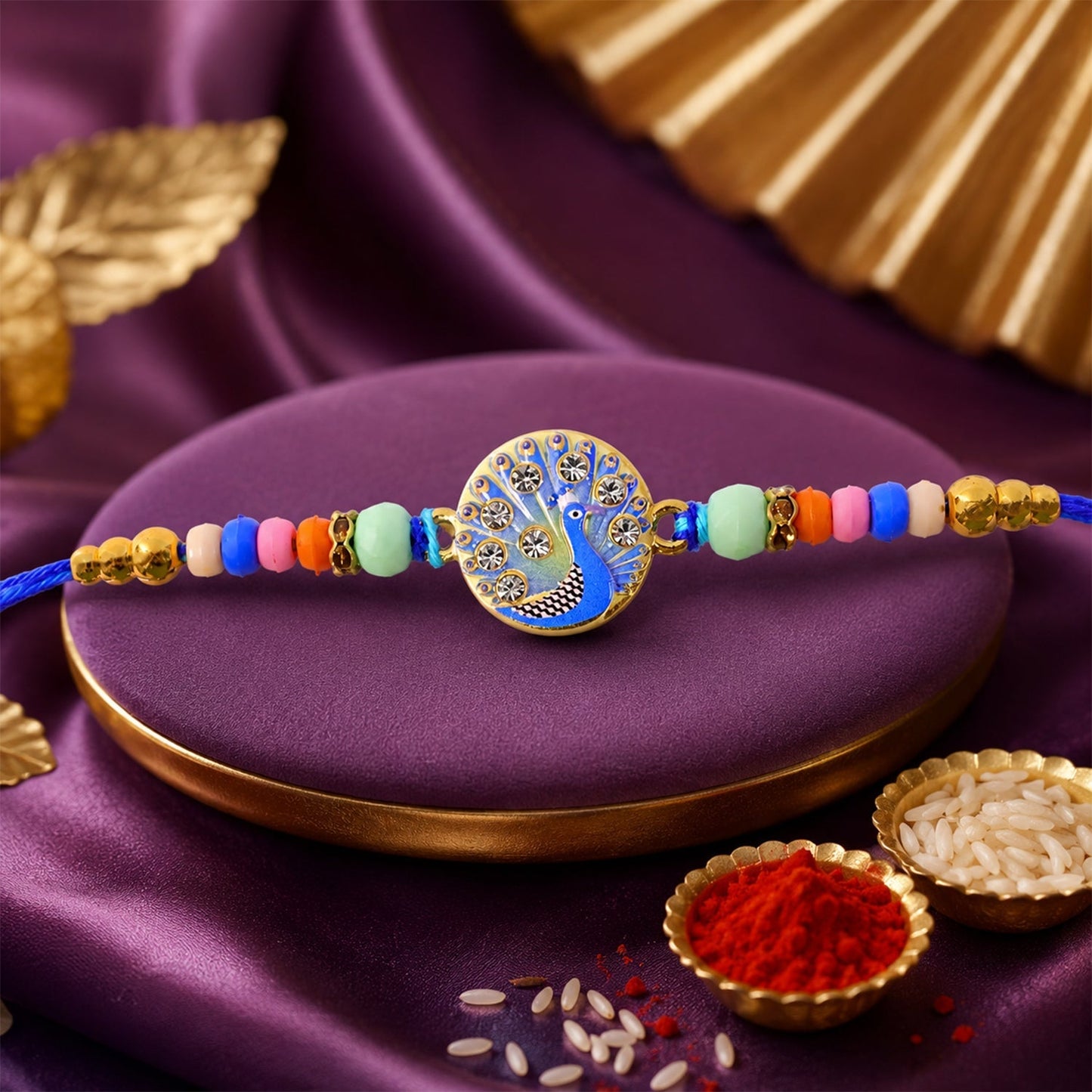 Rakhi for Brother Meenakari Peacock Crystal Beads Design (10pcs)