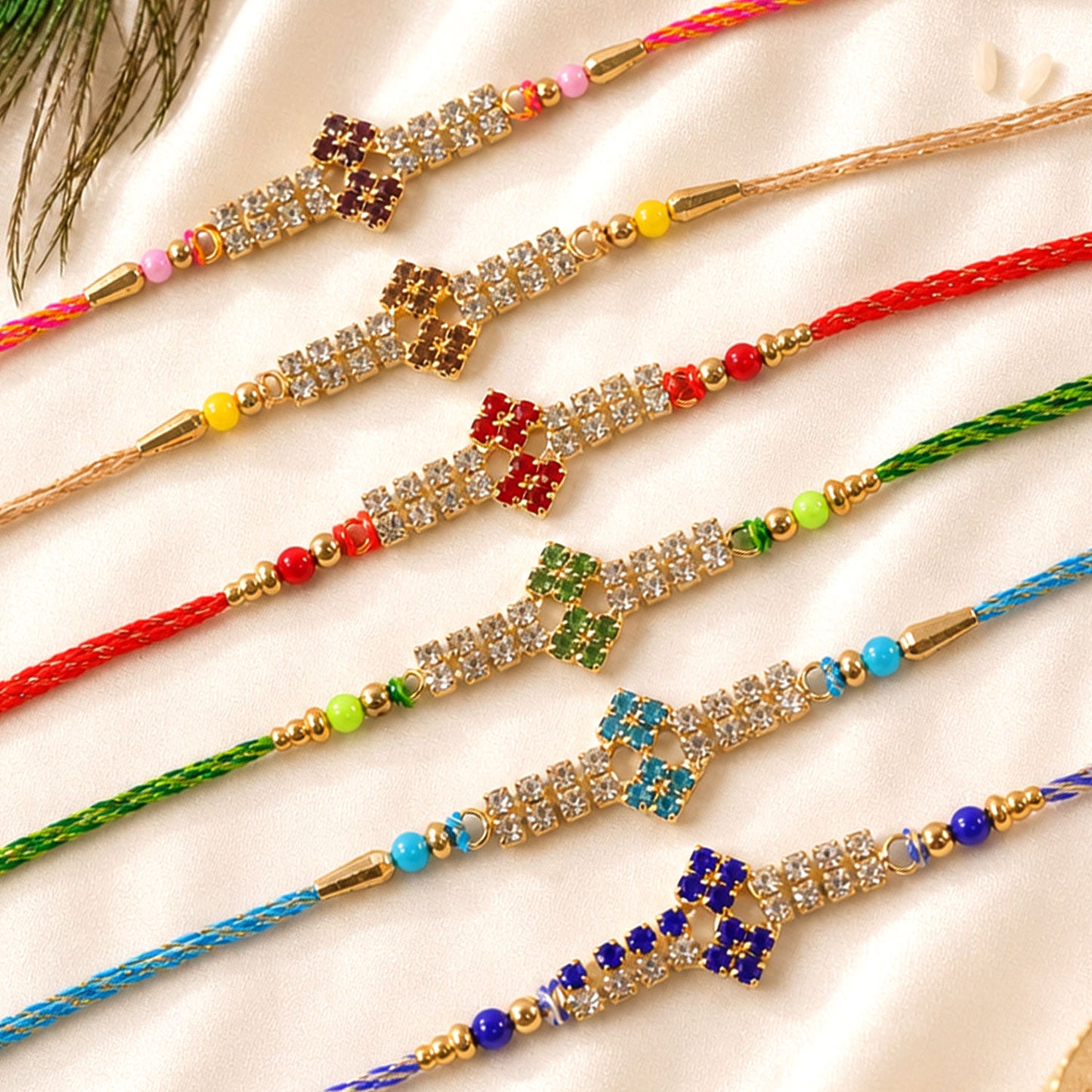 Floral Motif Long Bar Rakhi for Raksha Bandhan (Pack of 6)