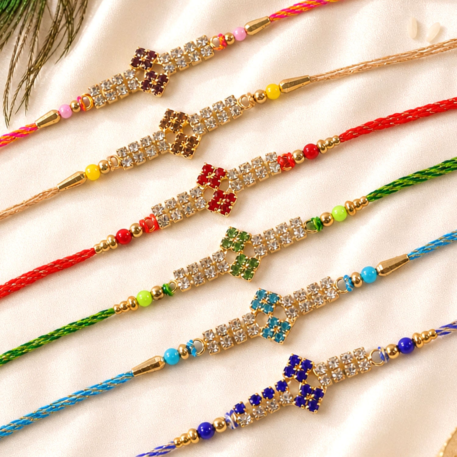 Floral Motif Long Bar Rakhi for Raksha Bandhan (Pack of 6)