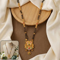 Makara Dragon Scroll Pendant – Antique Finish with Long Double Strand Mangalsutra