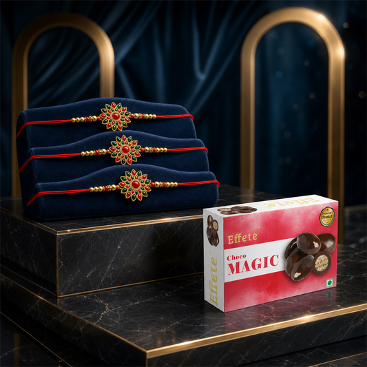 Floral Stone Rakhi Set with Choco Magic, Pack of 3