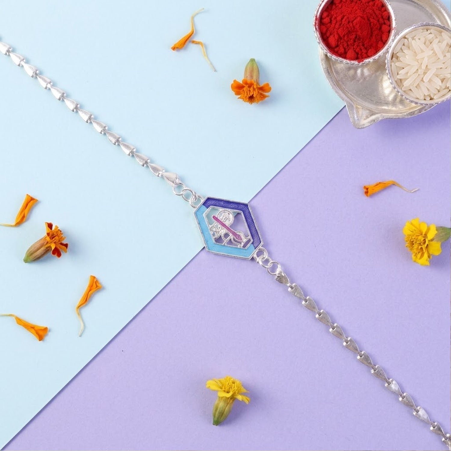 Rakhi for Brother Beautiful Silver Enamel Leaf Charm Design (10pcs)