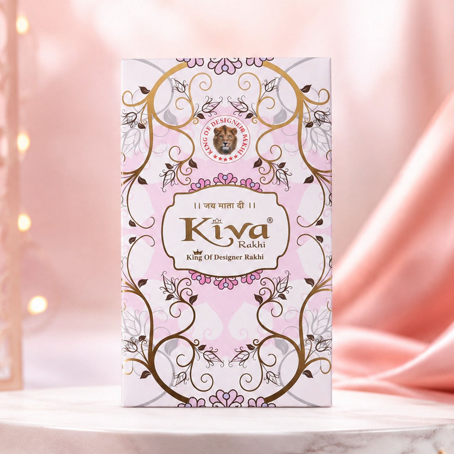 Rose Gold Sunburst Crystal Rakhi with Rainbow Beads, Roli Chawal Coin and Festive Gift Packing