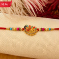 Peacock Rakhi Elegant Stone Detailing with Red Thread (10pcs)