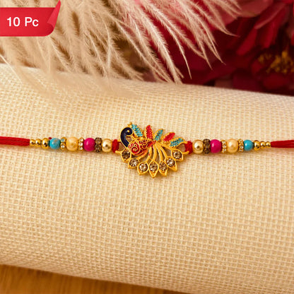 Peacock Rakhi Elegant Stone Detailing with Red Thread (10pcs)