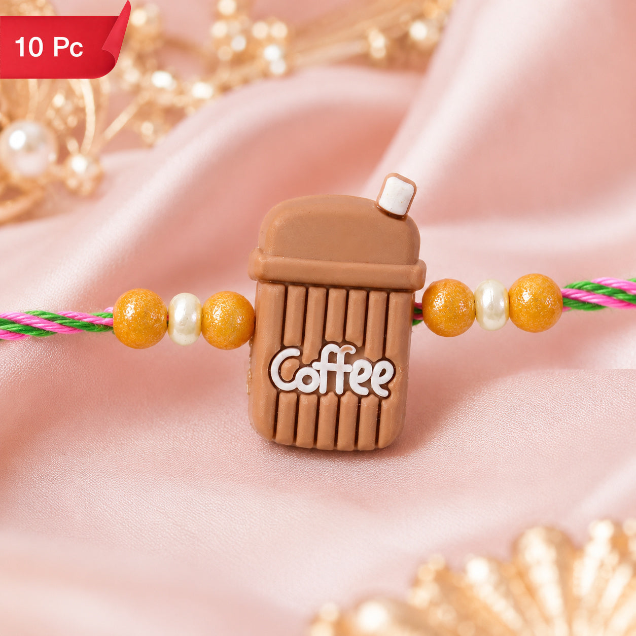 Kids Beaded Rakhi for Brother Coffee Cup Charm Design (10pcs)