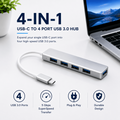 USB C To 4 Port USB 3.0 Hub Aluminium Alloy Laptop Adapter (Silver)