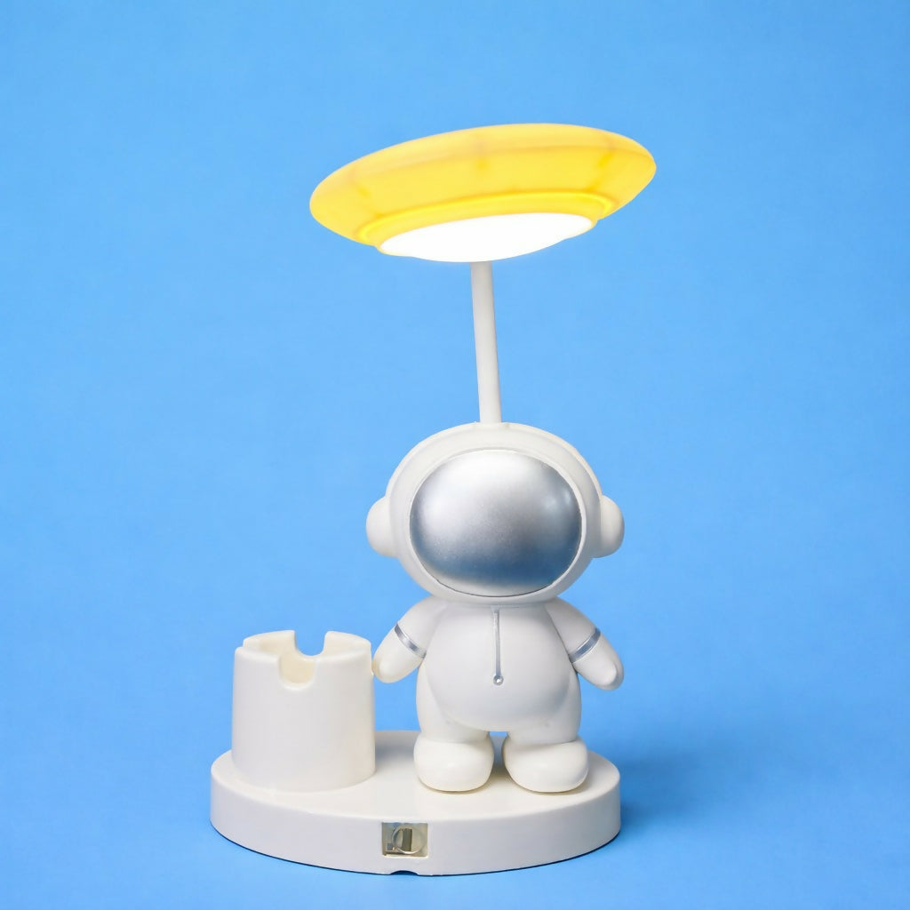 Yellow Astronaut LED Desk Lamp with Pen Holder for Study Table, Kids Room & Bedside