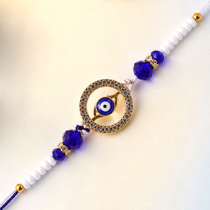Studded Circle Nazar Evil Eye Crystal Beads Designer Rakhi