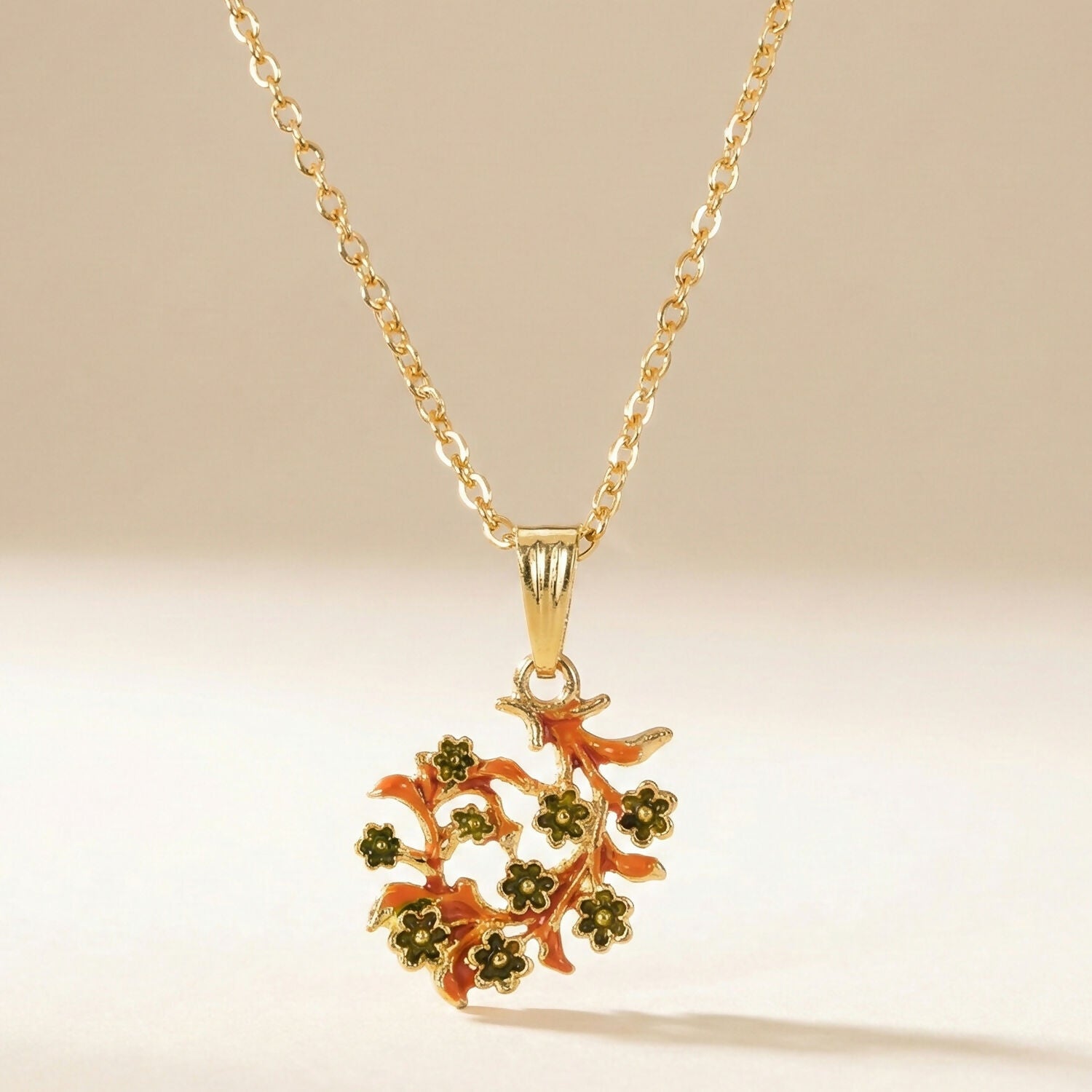 Traditional Floral Vine Design Pendant Necklace with Chain for Women