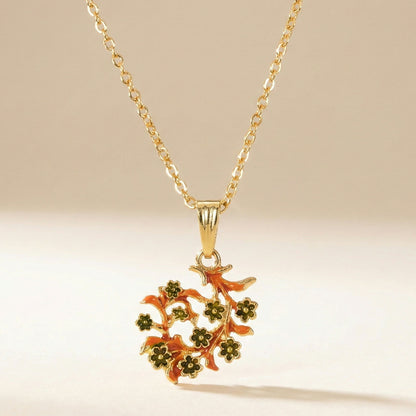 Traditional Floral Vine Design Pendant Necklace with Chain for Women