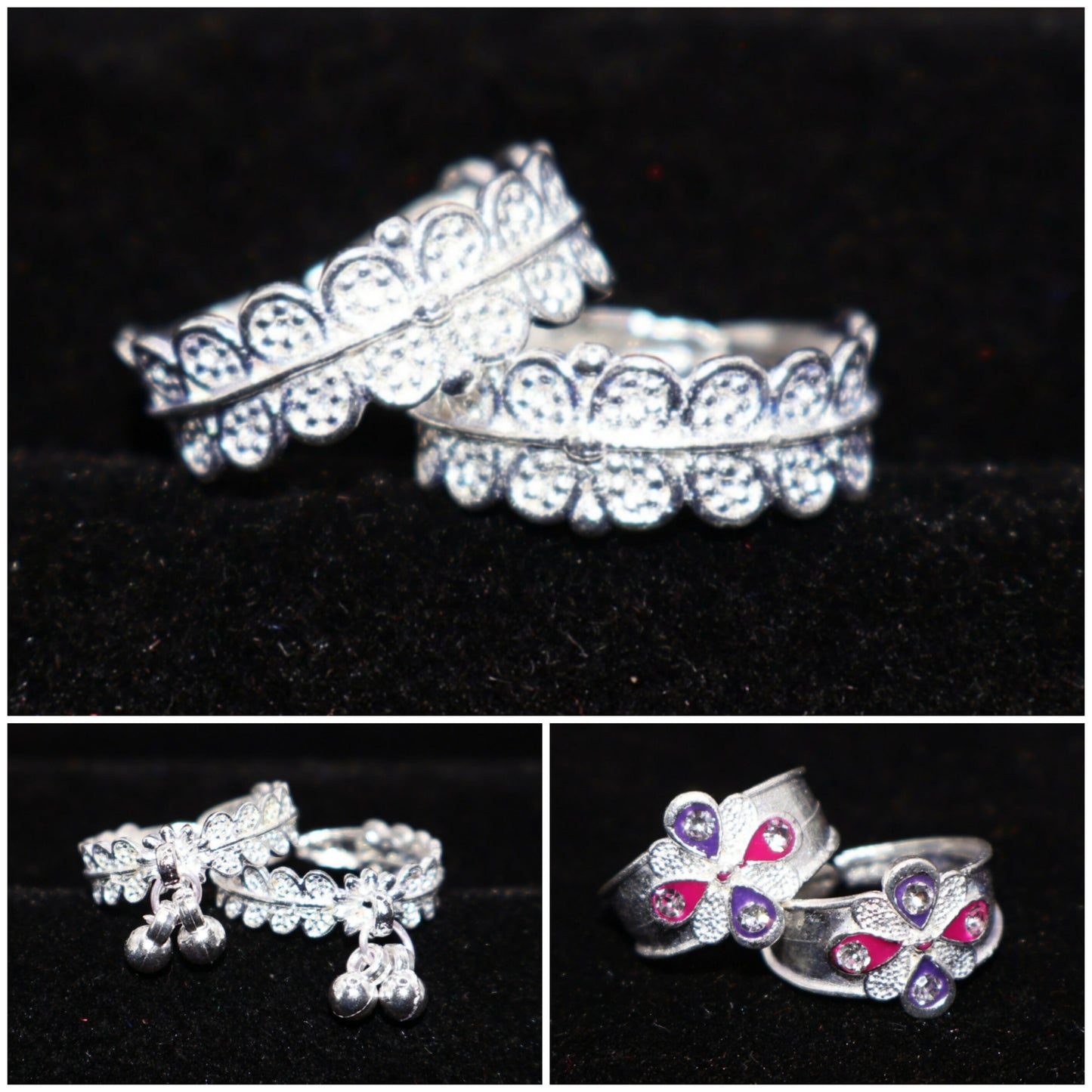 Silver plated toe ring with tiny ghungroo charms making soft sounds