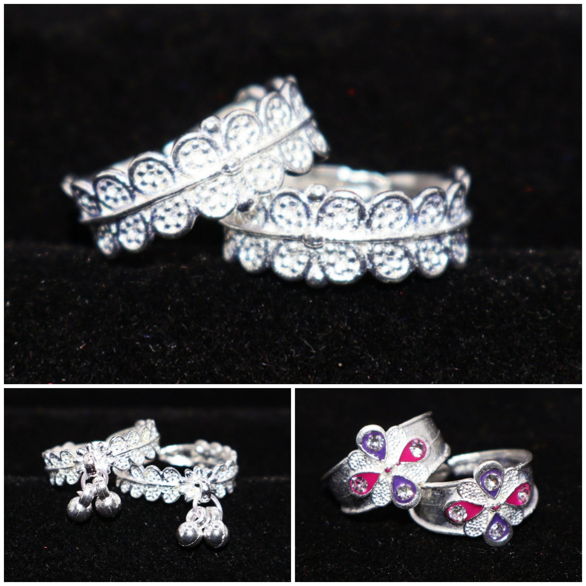 Silver plated toe ring with tiny ghungroo charms making soft sounds