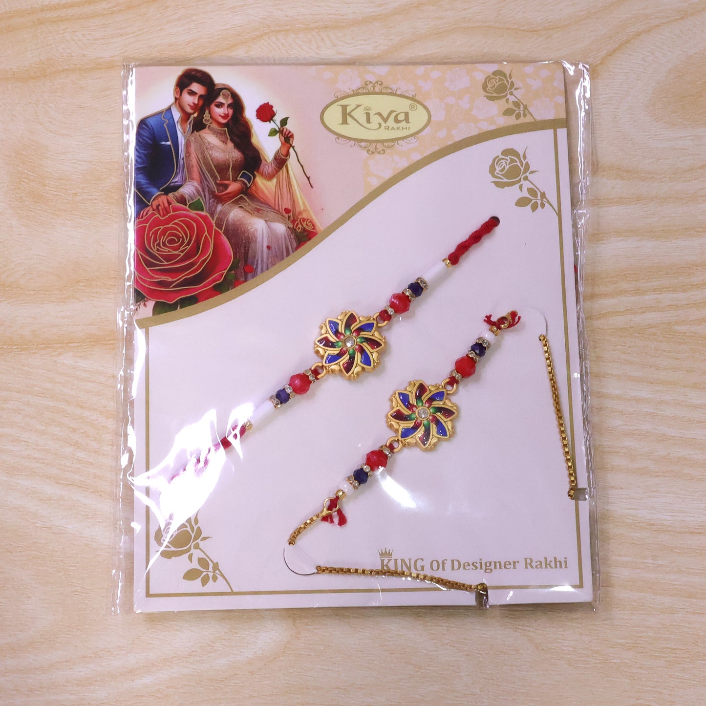 Pinwheel Floral Charm Bhai Bhabhi Lumba Rakhi with Pearl Drops