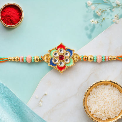 Kundan Floral Rakhi Set with Assorted Dryfruits, Pack of 5