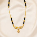 Elegant Gold-Plated Mangalsutra Necklace with Crystal Geometric Pendant & Black Beads for Women