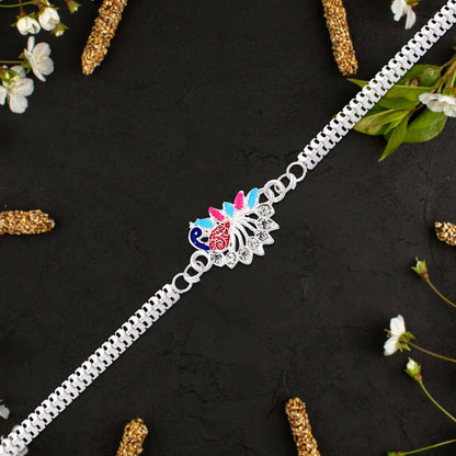 Peacock Rakhi, Enamel Finish Silver-Tone Design for Raksha Bandhan (10pcs)