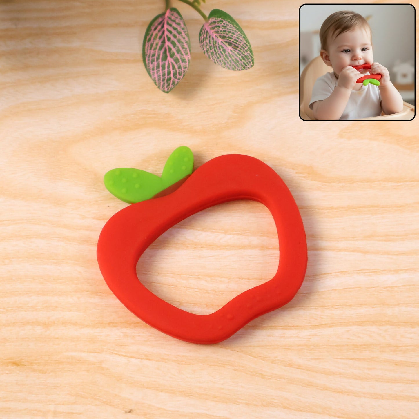 Apple shaped silicone baby teether