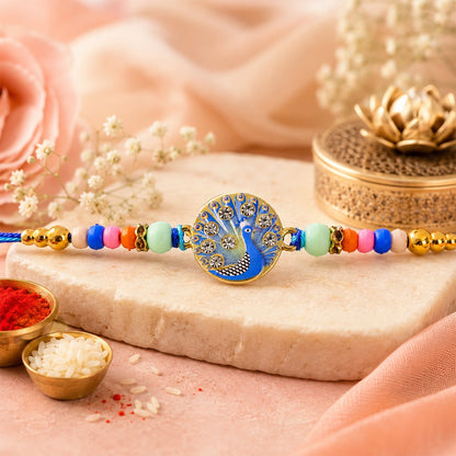 Rakhi for Brother Meenakari Peacock Crystal Beads Design (5pcs)