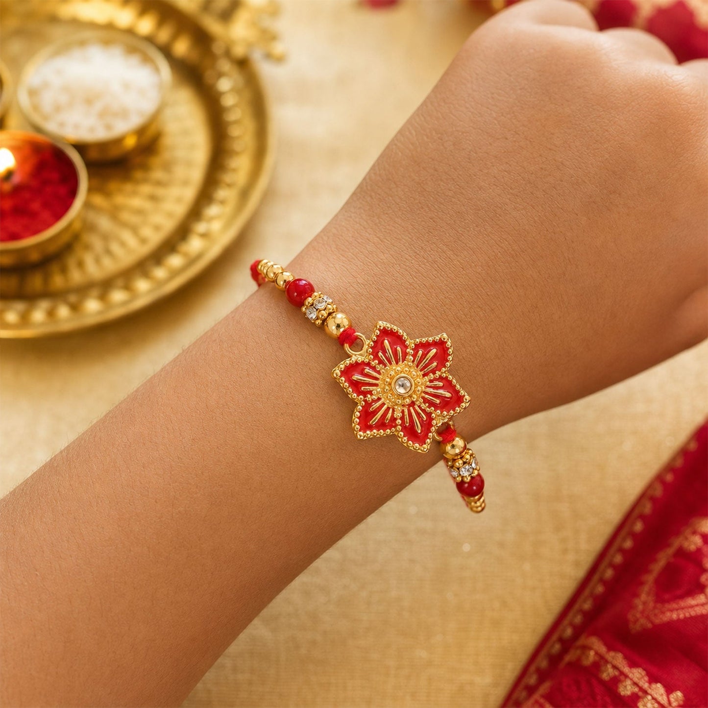 Rakhi for Brother Floral Stone Studded Traditional Design (10pcs)