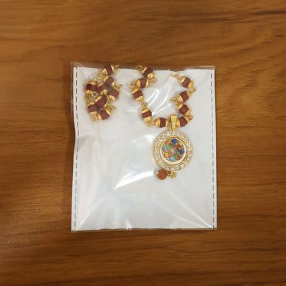Traditional Beaded Rudraksha Necklace & Bracelet Set with Pendant