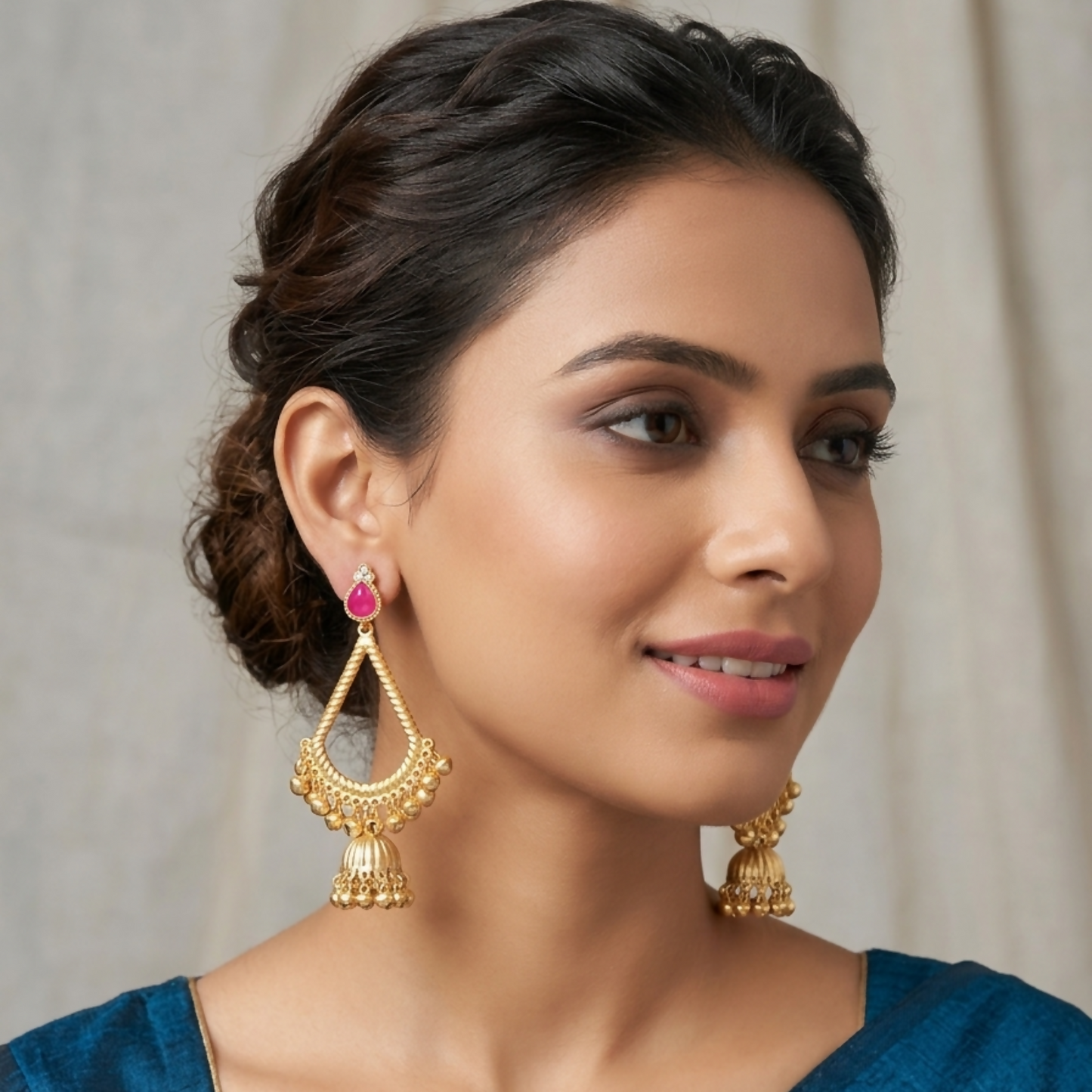 Traditional Kashmiri Inspired Jhumka Drop Earrings with Intricate Bell Detailing