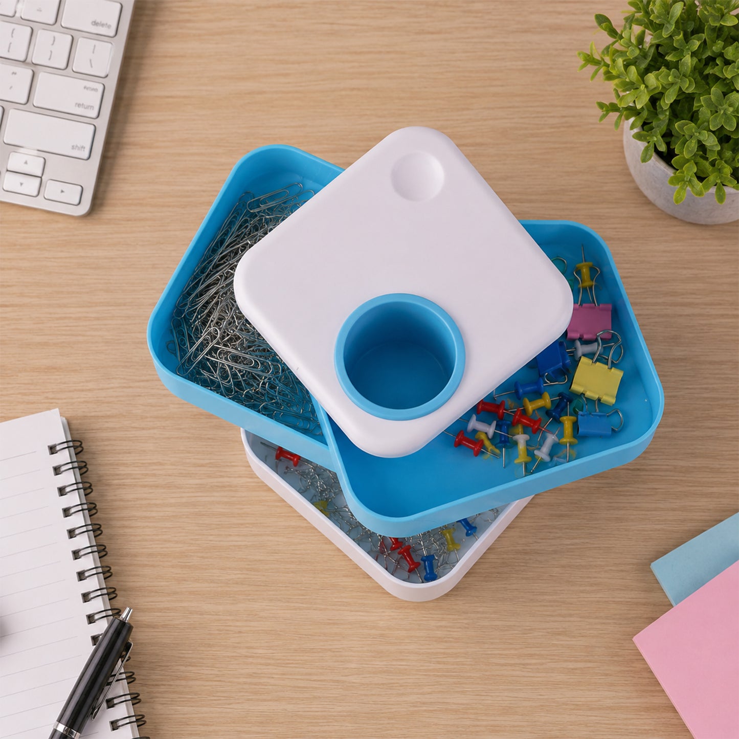 Rotating Desk Organizer Pen Stand with Multi-Layer Storage Trays for Stationery