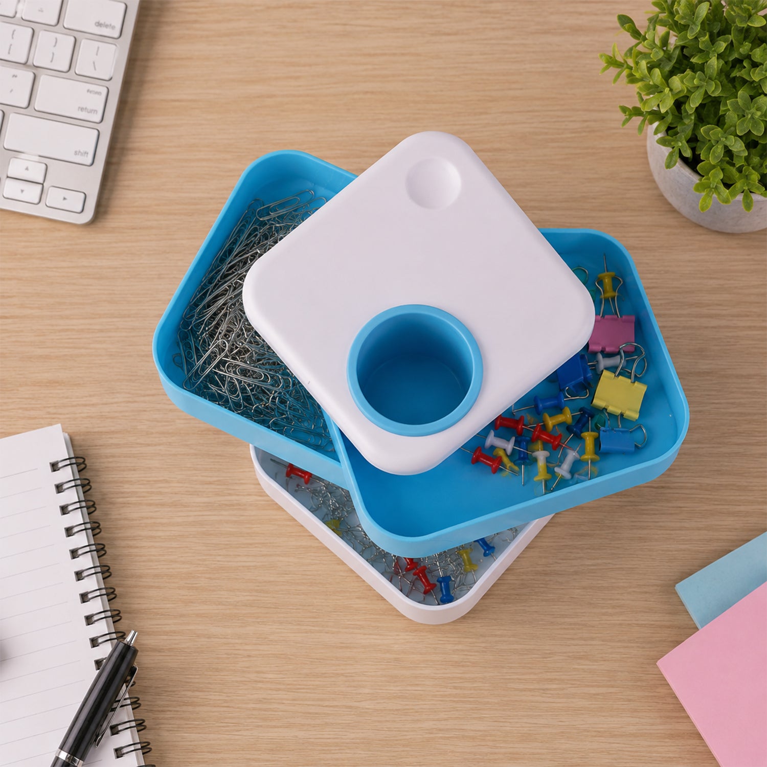 Rotating Desk Organizer Pen Stand with Multi-Layer Storage Trays for Stationery