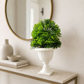 Artificial Green Plant with White Pedestal Vase Embossed Pot for Home Office Decor