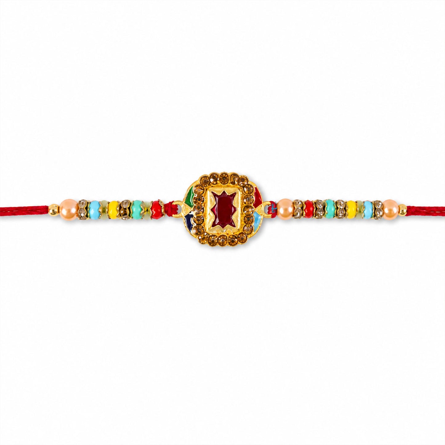 Maroon Stone Gold Kundan Border Designer Rakhi for Brother with Beads