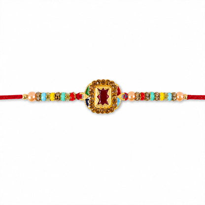 Maroon Stone Gold Kundan Border Designer Rakhi for Brother with Beads