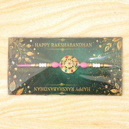 Round Floral Kundan Rakhi with Beads for Raksha Bandhan Special (5pcs)