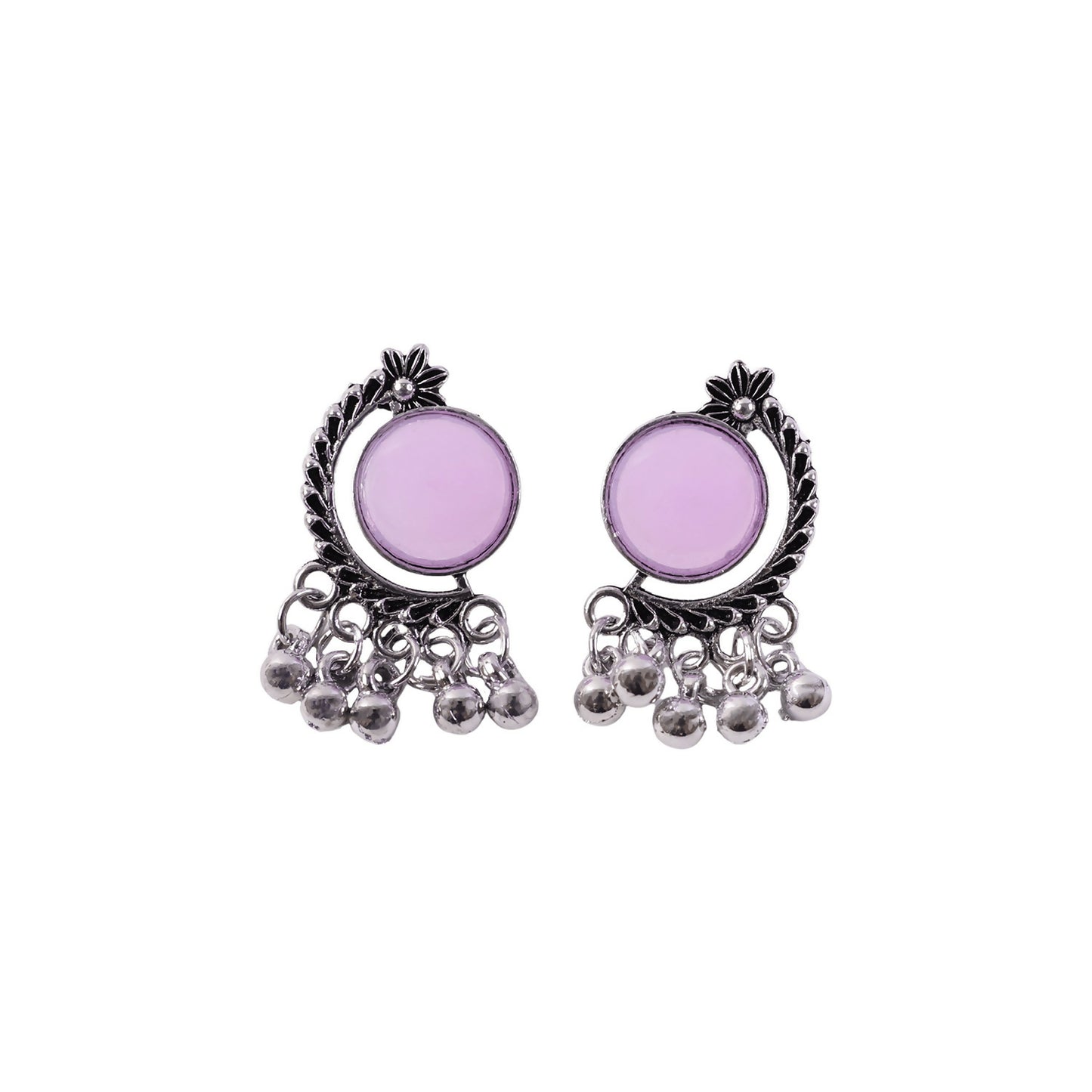 Back view of lavender stone oxidized silver earrings