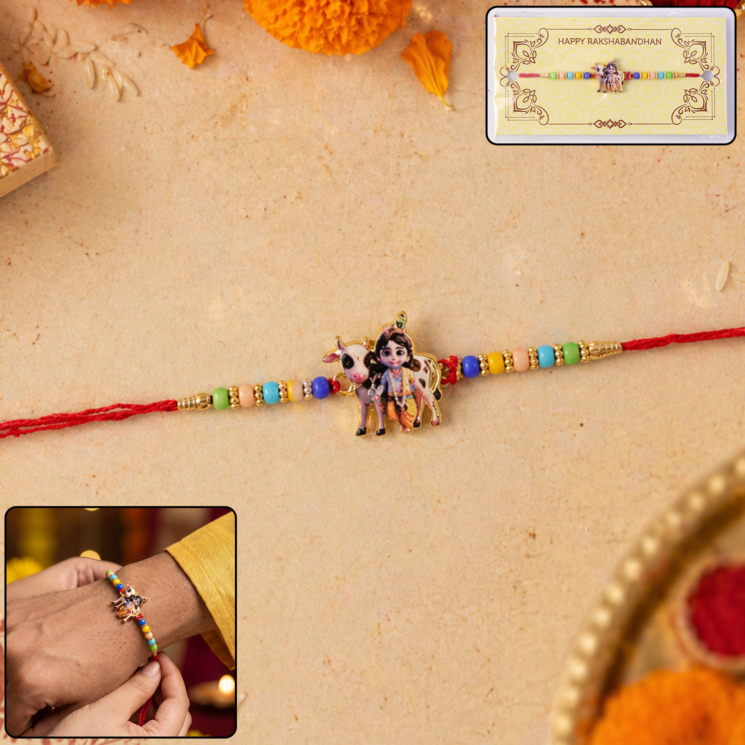 Lord Krishna Rakhi Spiritual Design for Raksha Bandhan (5pcs)
