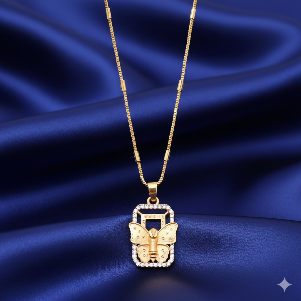 Gold pendant AD Butterfly Rectangle Pendant Necklace For women and girls