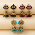 Traditional Matte Gold Jhumka Earrings Colorful Combo Pack Set of 3 Pairs for Women