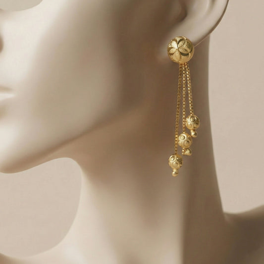 Floral Stud Chain Drop Earring with Elegant Bead Accents
