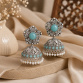 Jhumka Earrings – Traditional Silver Oxidized Design with Pearls