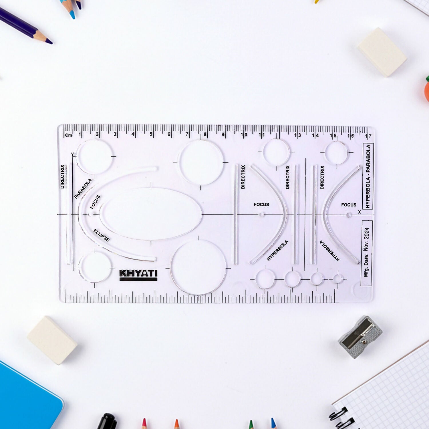 Mathematical Drawing Template Ruler Set with Ellipse Parabola Hyperbola Shapes (10Pcs)