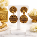 Traditional Oxidised Antique Gold Jhumka Earrings – Elegant Indian Craftsmanship