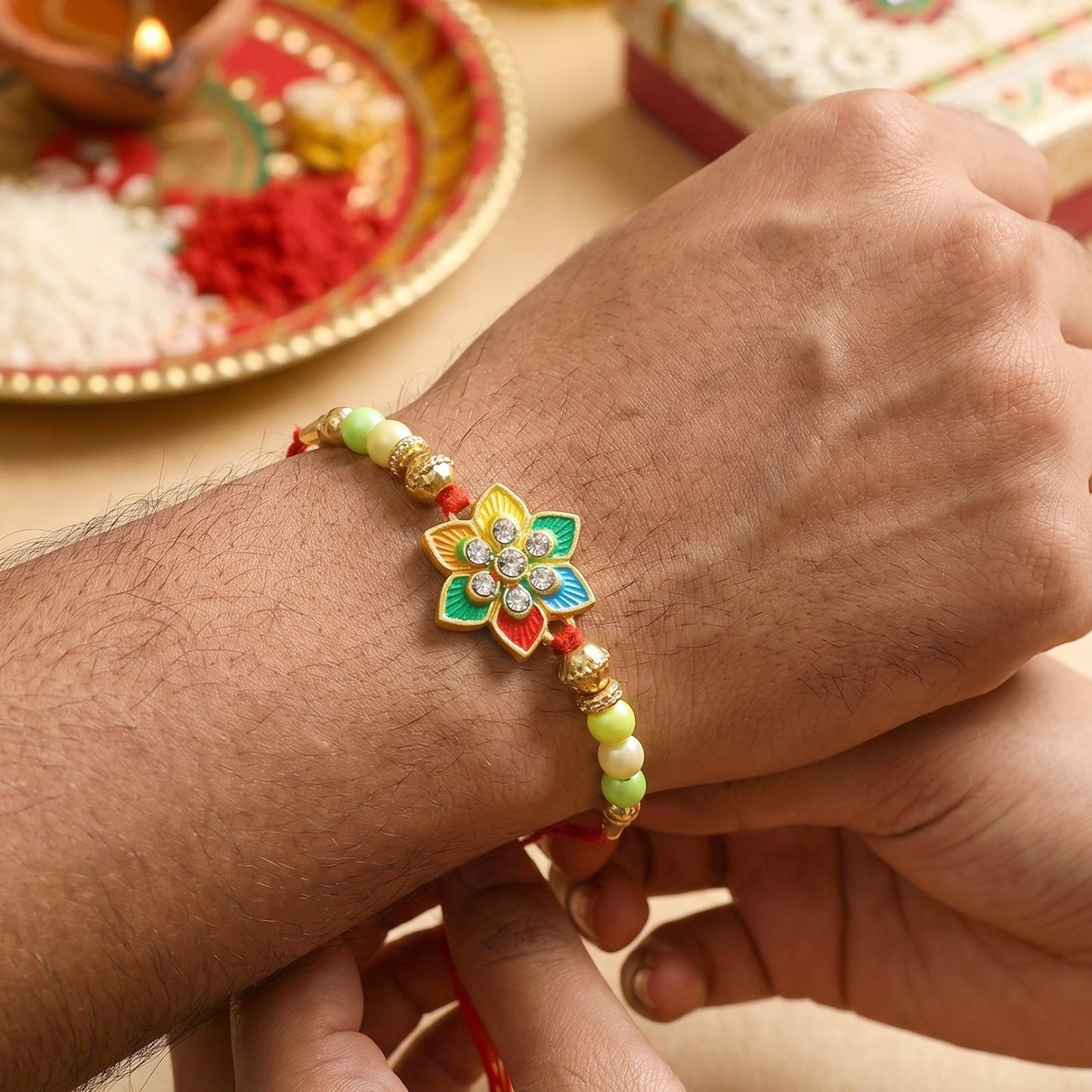 Elegant colorful Kundan Rakhi for brother