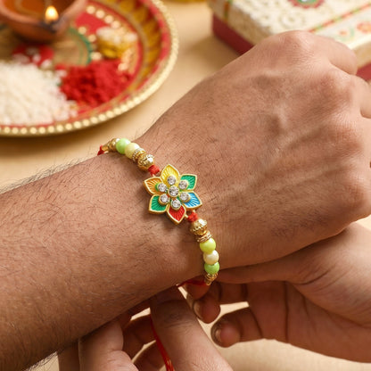 Elegant colorful Kundan Rakhi for brother