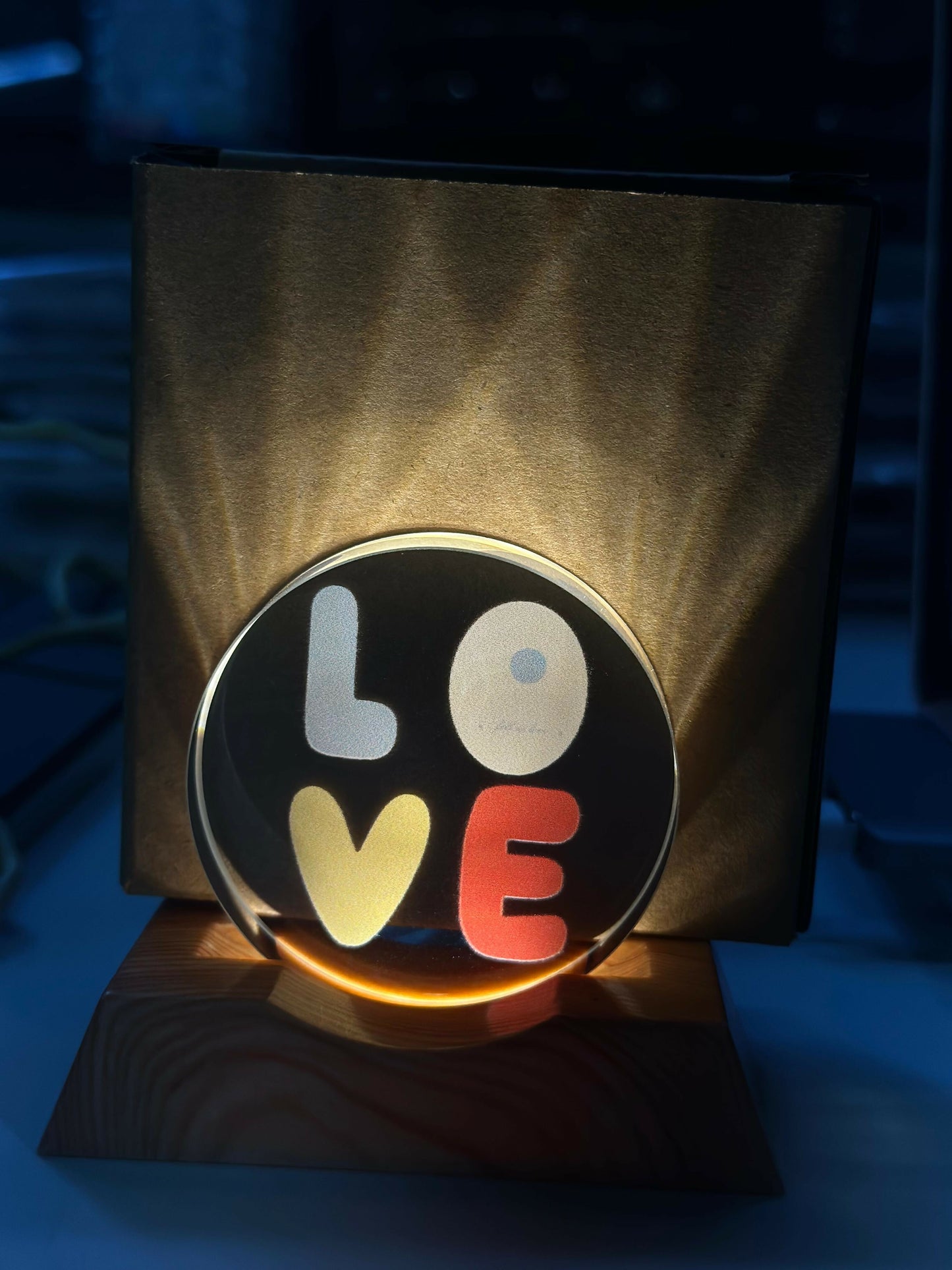 LOVE Acrylic LED Lamp with Wooden Base | USB Powered Decorative Night Light