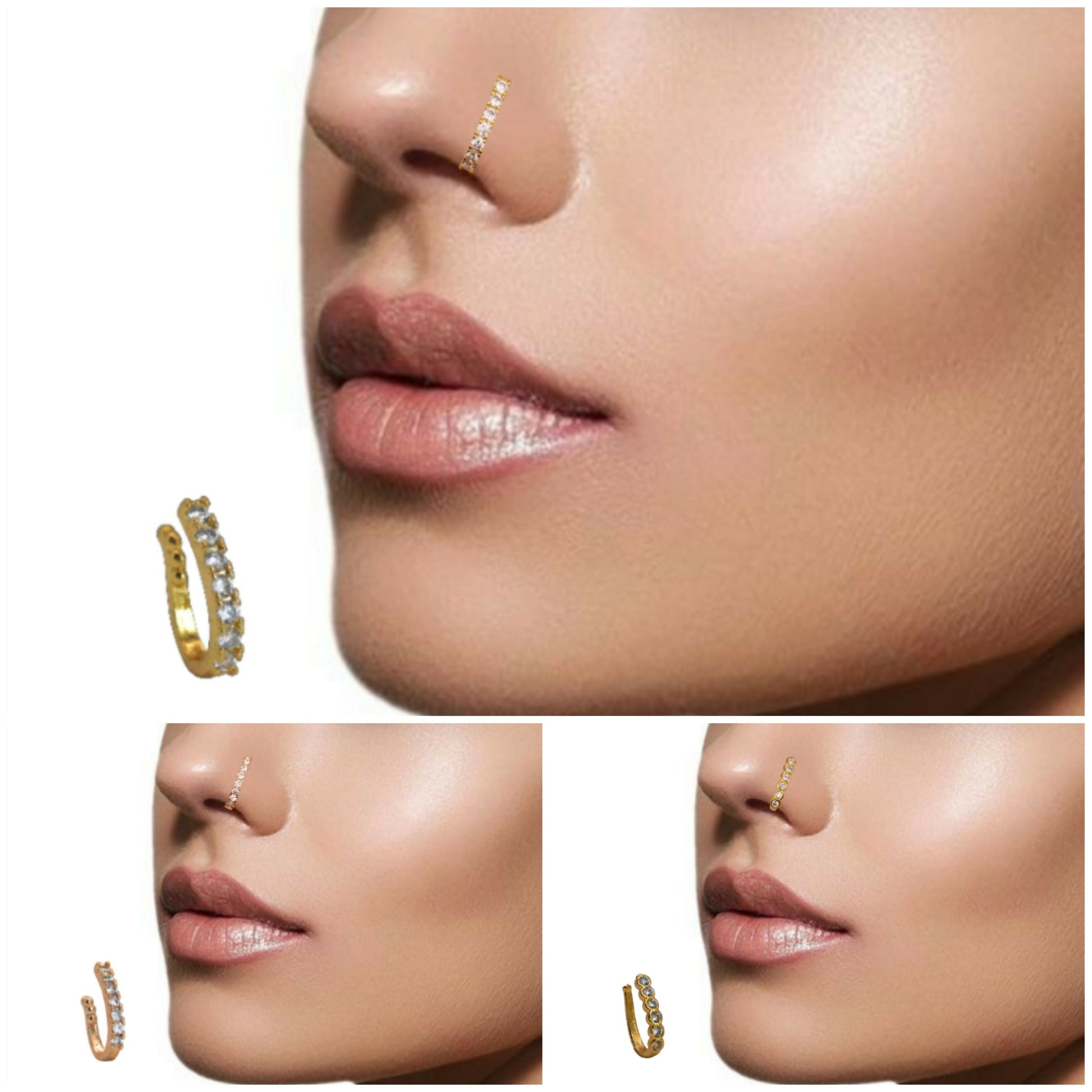 CZ Flower & Line Non-Piercing Nose Ring/Nath Combo Set Combo Pack of 5